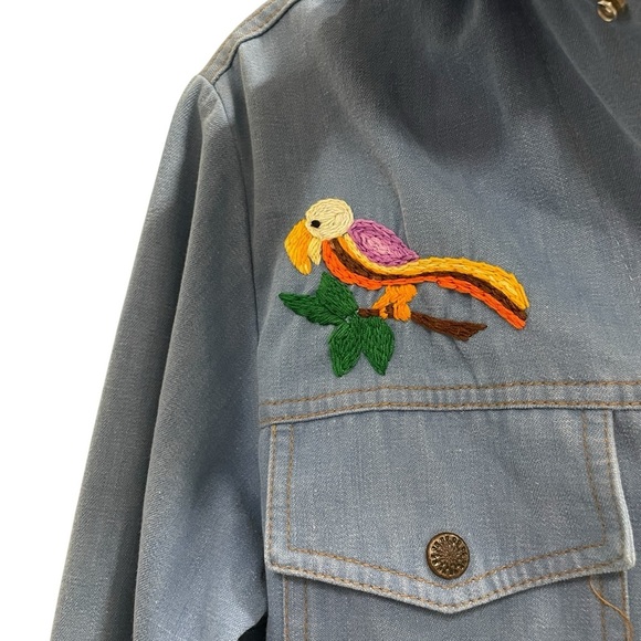 Vintage Hand Embroidered Denim Shirt Jacket Size Large Estimated - Picture 5 of 12